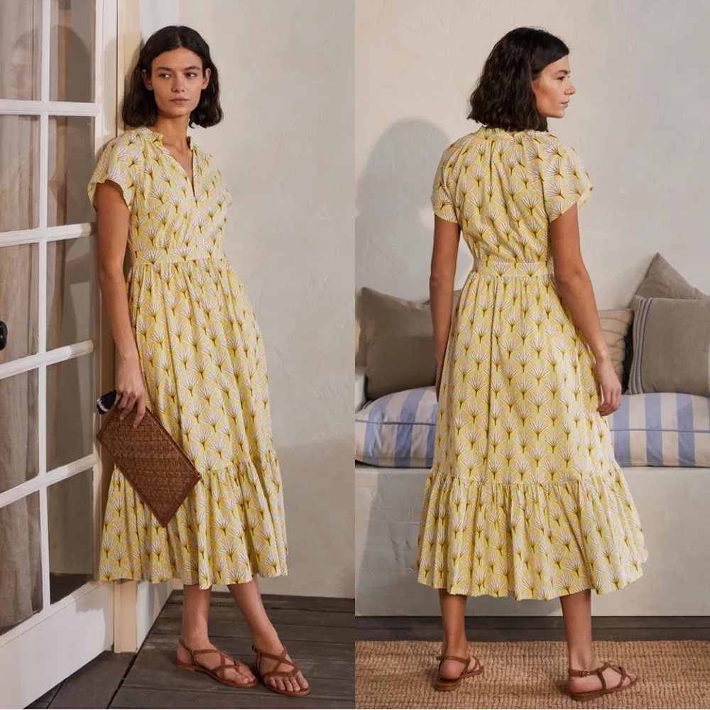 Boden Yellow and White Midi Dress
